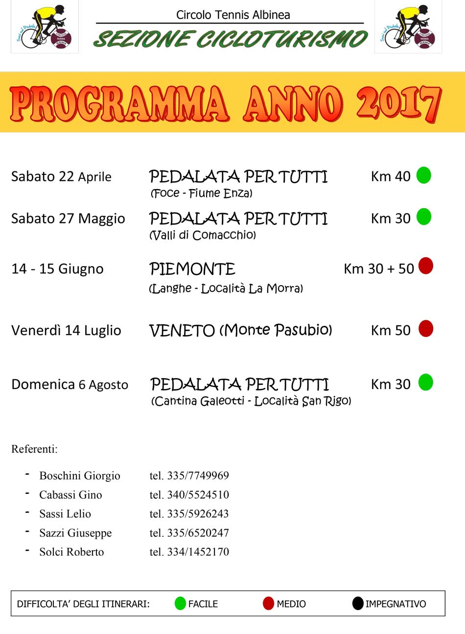 Programma cicloturisti 2017