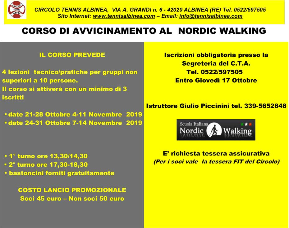 corso di nordic walking ottobre 2019