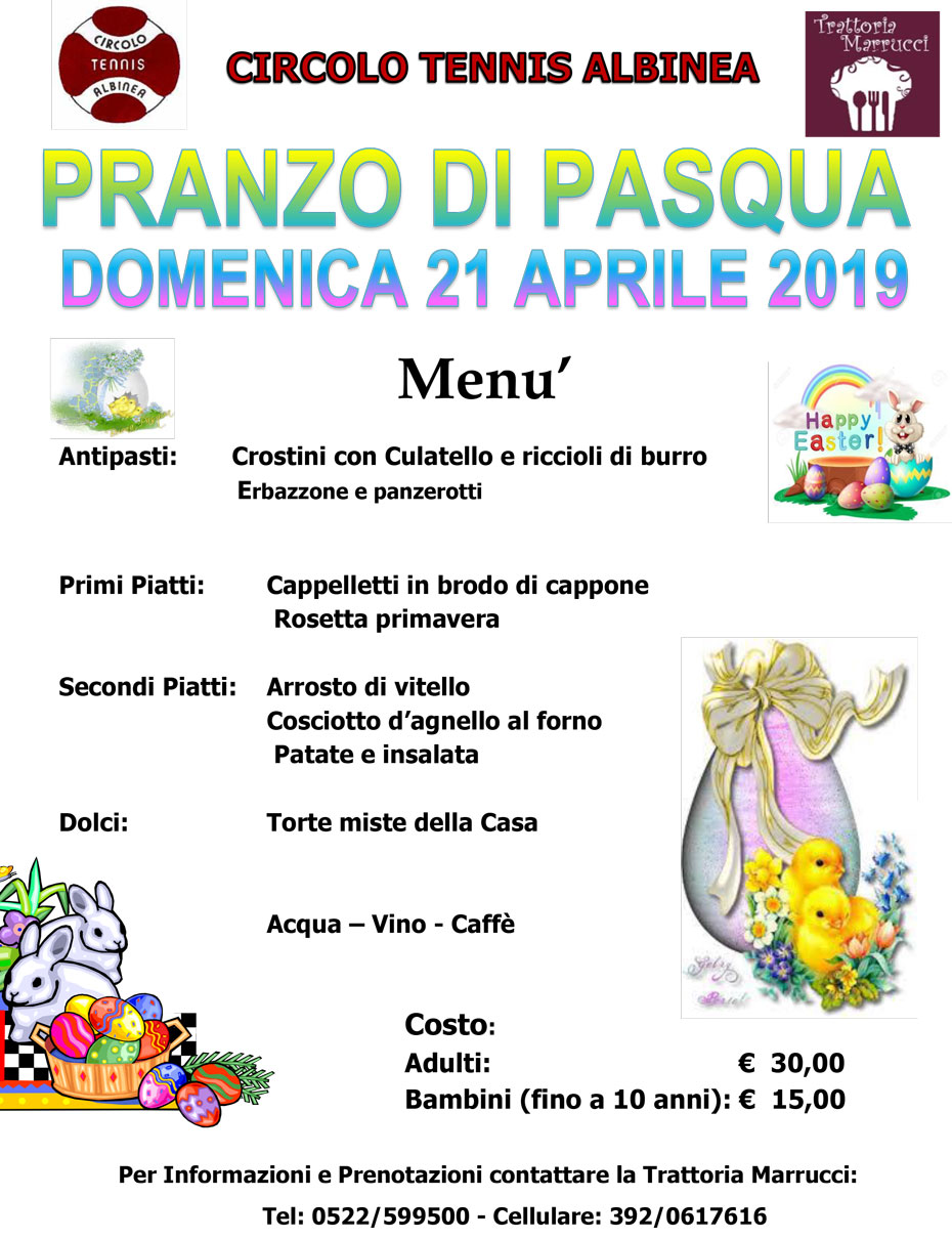 Pranzo di Pasqua 21 aprile 2019