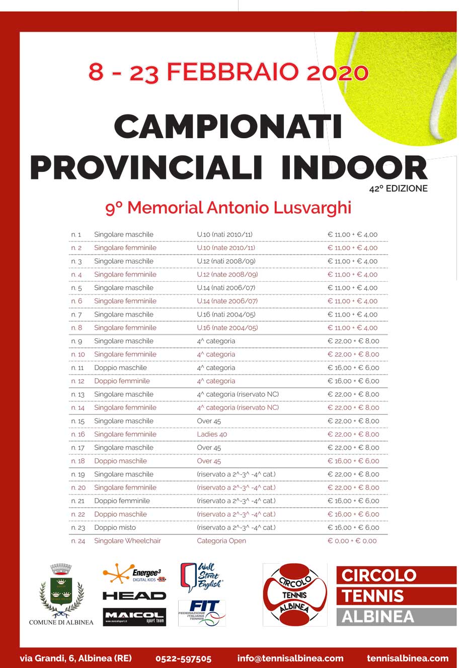 CAMPIONATI provinciali indoor 2020