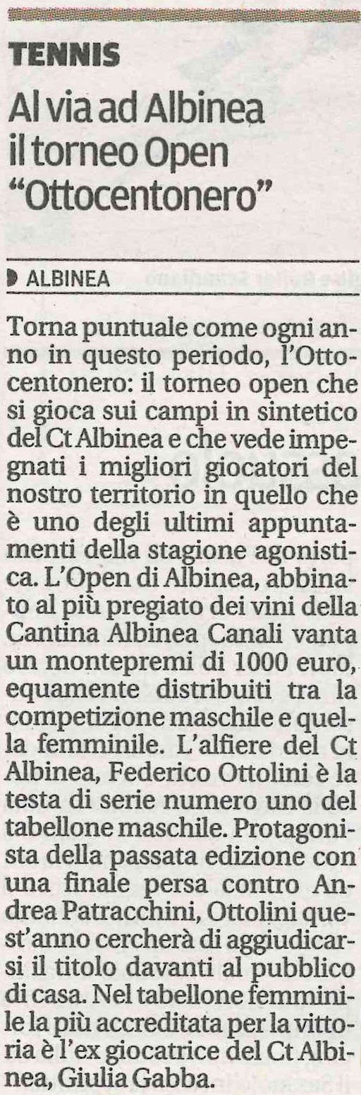 Al via ad Albinea il torneo Open Ottocentonero