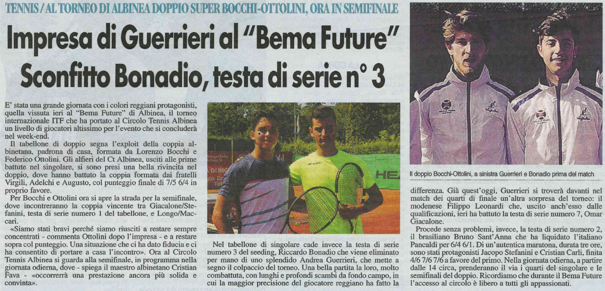 Impresa Guerrieri al Bema Future - Sconfitto Bonadio, testa di serie n. 3