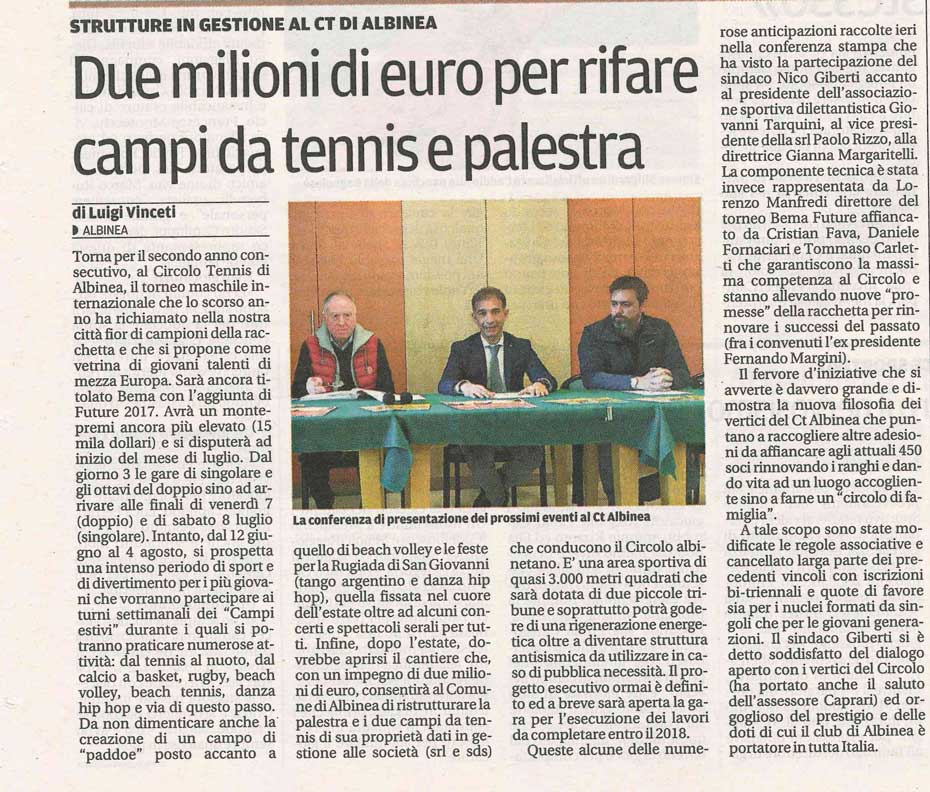 CS CTA 170511 2 milioni di tennis per rifare campi da tennis e palestra