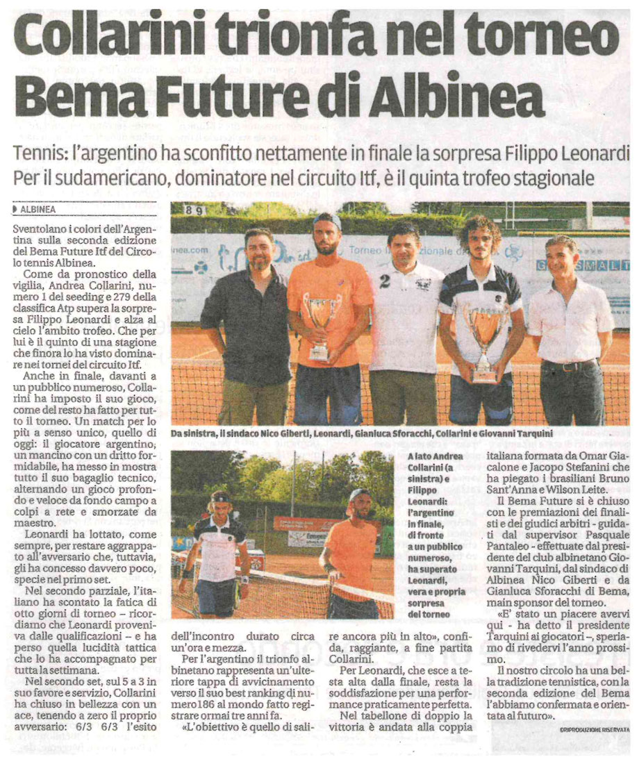 CS CTA 170710 collarini trionfa nel torneo bema future di albinea