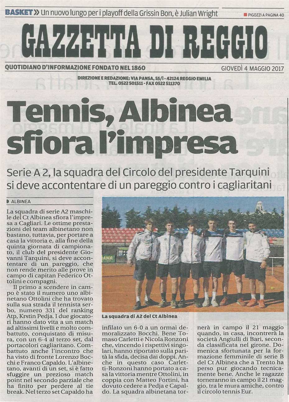 CS CTA 170504 tennis albinea sfiora l impresa