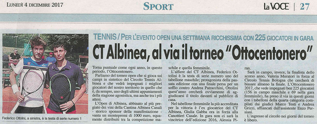 Ct Albinea, al via il torneo Ottocentonero