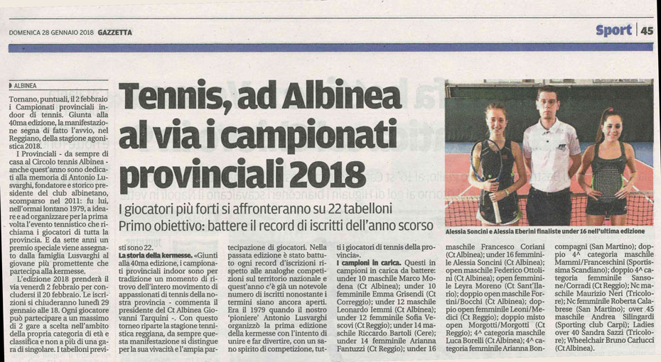 CS CTA 180128 tennis albinea al via i campionati provinciali 2018