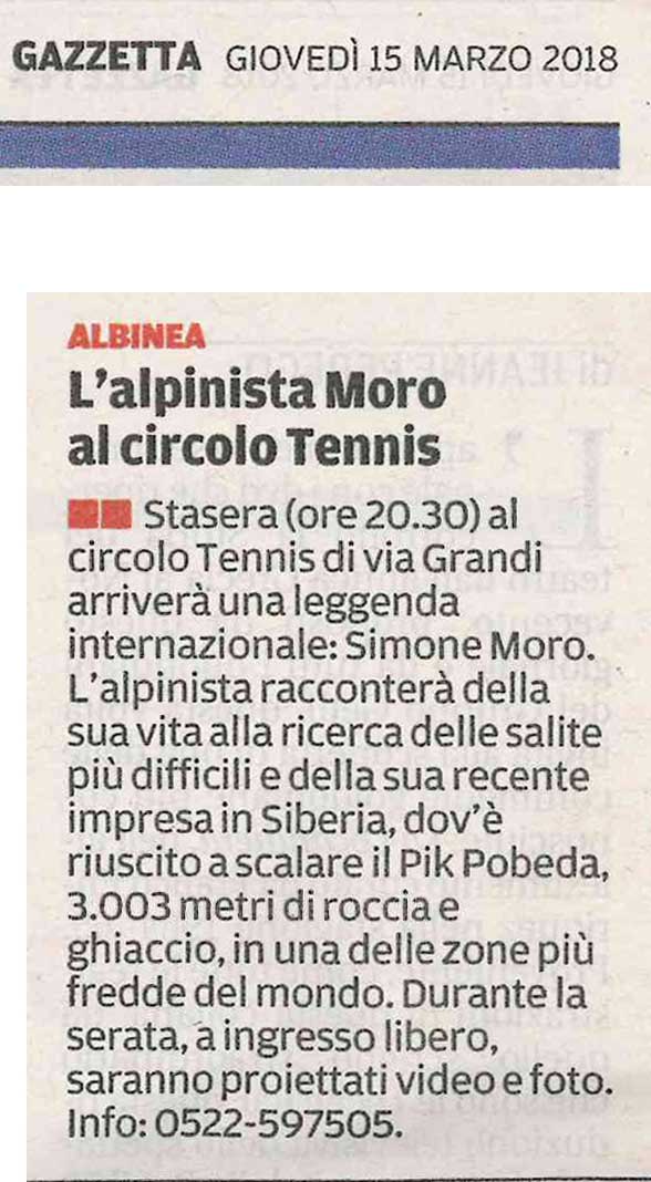 CS CTA 180315 alpinista moro al circolo tennis albinea