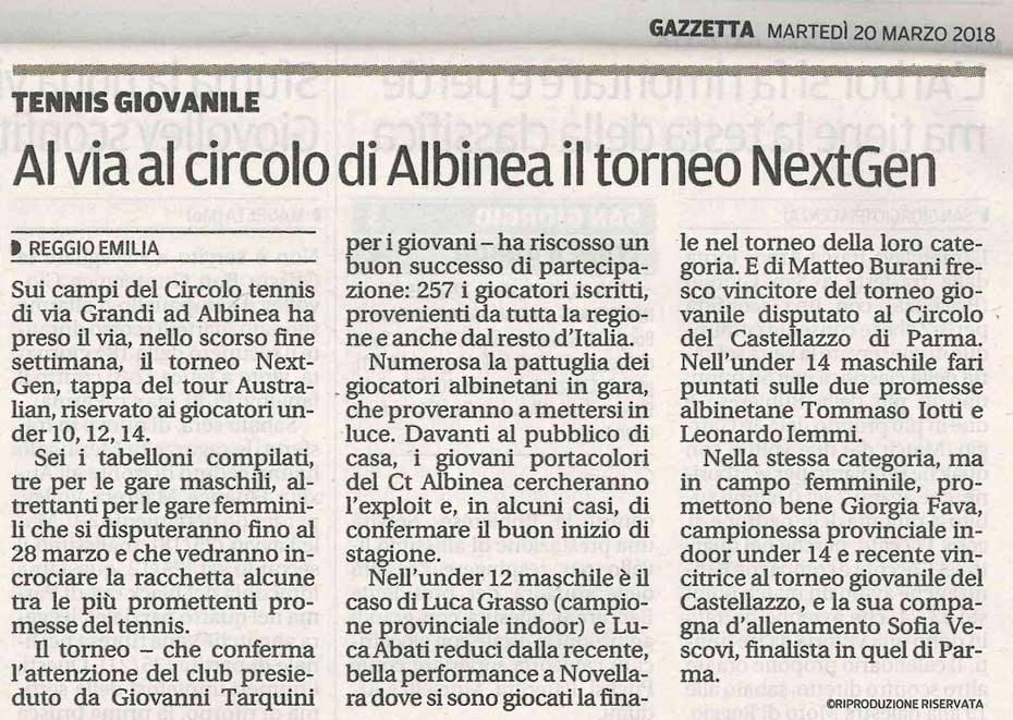 CS CTA 180320 al via al circolo tennis albinea il torneo nextgen