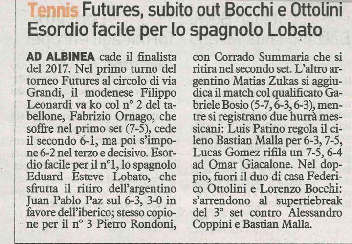 CS CTA 180704 futures subito out bocchi e ottolini esordio facile per lo spagnolo lobato