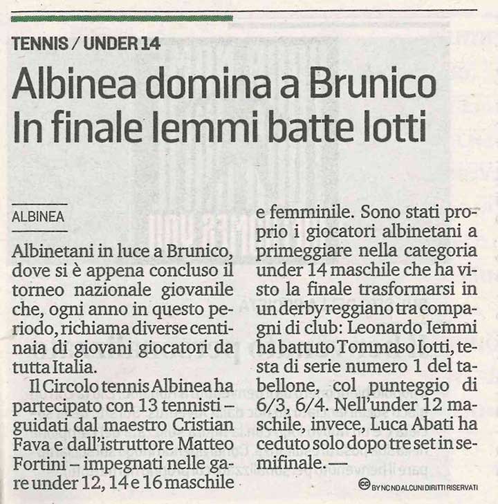 CS CTA 180717 albinea domina a brunico in finale iemmi batte iotti