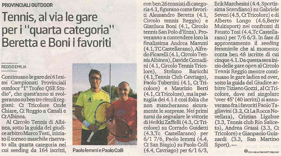 Tennis, al via le gare per i 