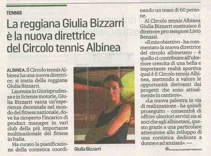 CS CTA 20190813 giulia bizzarri nuova direttrice del circolo tennis albinea