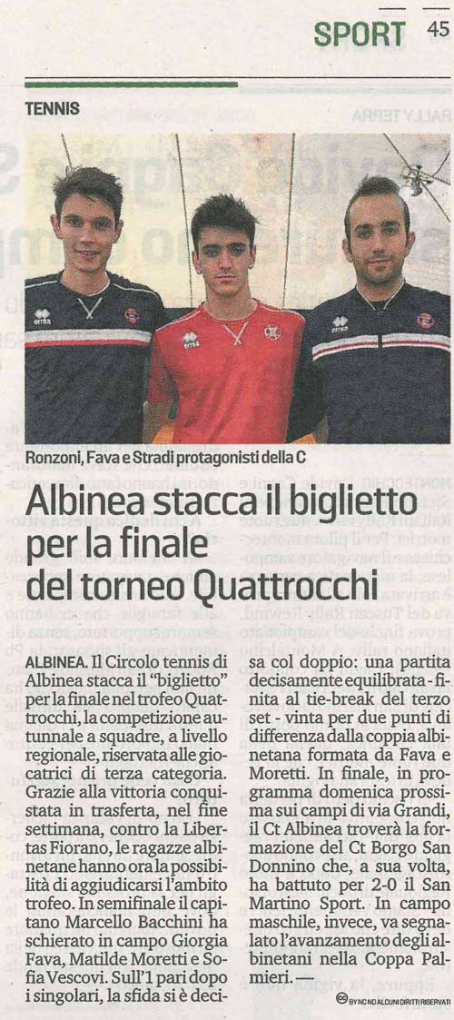 albinea stacca il biglietto per la finale del torneo quattrocchi