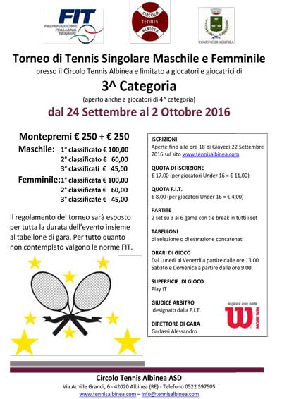 Torneo di tennis terza categoria 2016